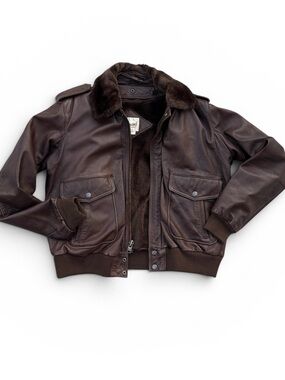 Vintage Berman’s Brown Leather Bomber Flight Jacket Faux Shearling Lined Mens 46
